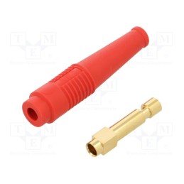 10 pcs : 64.1021-22 - Socket, 4mm banana, 32A, 30VAC, 60VDC, 50mm, red, gold-plated