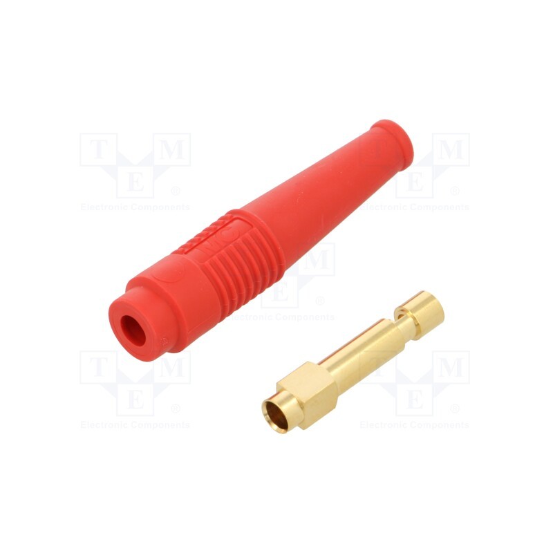10 pcs : 64.1021-22 - Socket, 4mm banana, 32A, 30VAC, 60VDC, 50mm, red, gold-plated