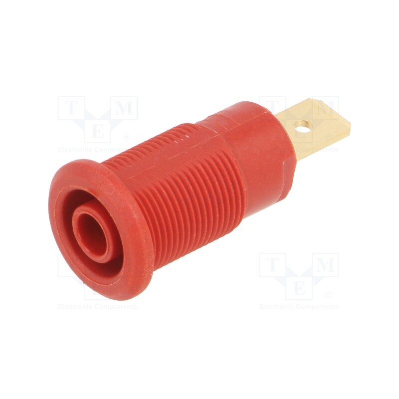 10 pcs : 23.7222-22 - Socket, 4mm banana, 32A, 1kV, Cutout: Ø12.2mm, red, gold-plated