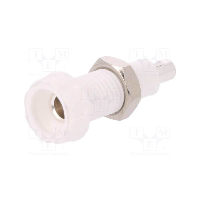 10 pcs : 563-0600 - Socket, 4mm banana, 10A, 250VAC, 28.5mm, white, nickel plated, 10mΩ