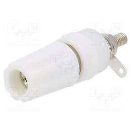 10 pcs : - Socket, 4mm banana, 15A, 250VDC, L: 45mm, white, nickel plated