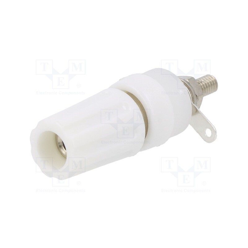 10 pcs : - Socket, 4mm banana, 15A, 250VDC, L: 45mm, white, nickel plated