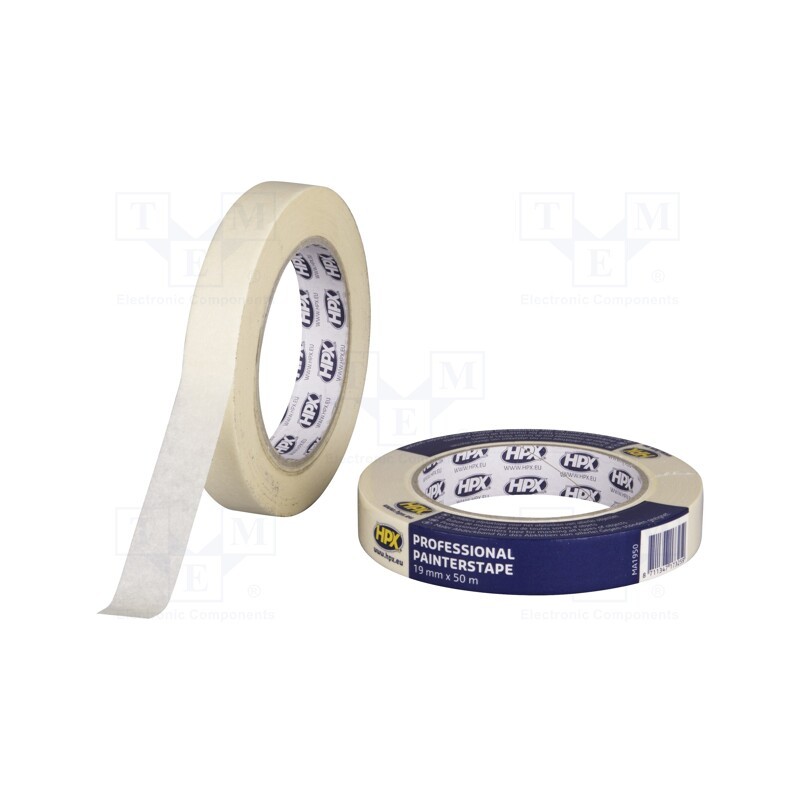 10 rol : MA1950 - Tape: masking, W: 19mm, L: 50m, Thk: 0.13mm, cream, 35N/cm, max.60°C