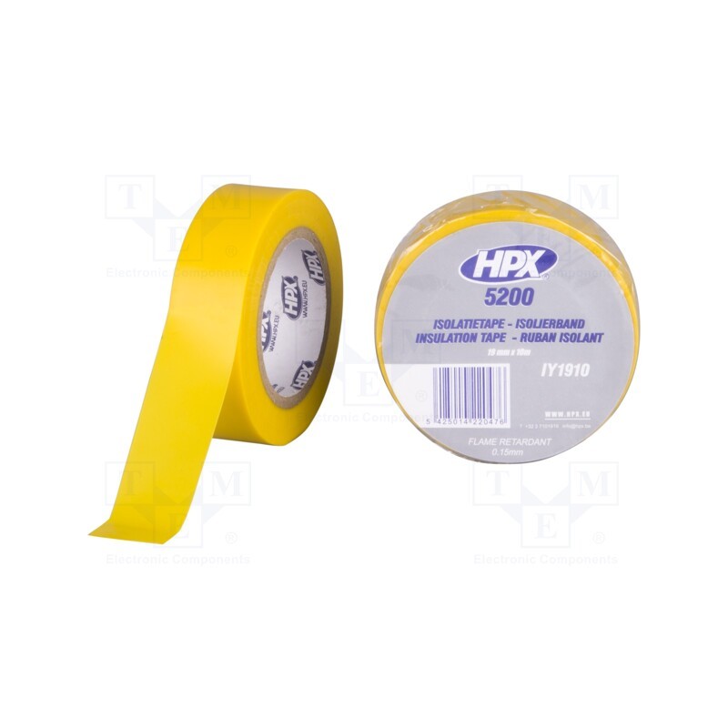 20 rol : IY1910 - Tape: electrical insulating, W: 19mm, L: 10m, Thk: 0.15mm, yellow