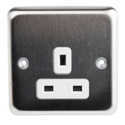 1 pcs - MK Electric Silver 1 Gang Plug Socket, 2P+E Poles, 13A, Type G - British
