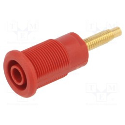10 pcs : 23.7111-22 - Socket, 4mm banana, 32A, red, gold-plated, Overall len: 38.5mm