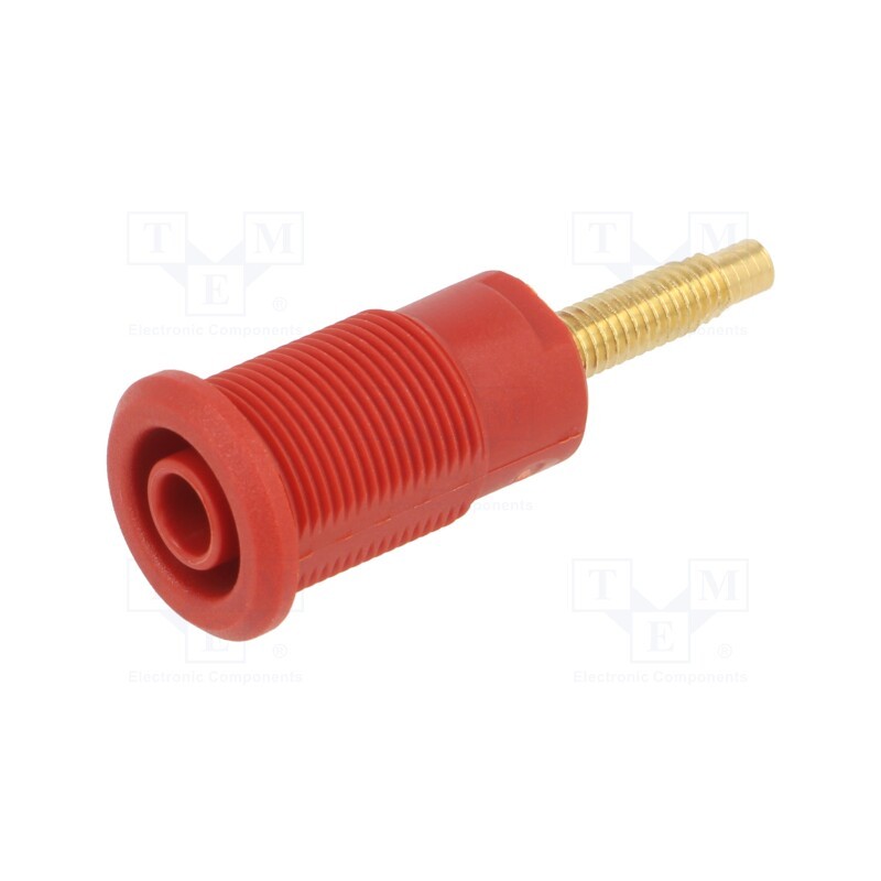 10 pcs : 23.7111-22 - Socket, 4mm banana, 32A, red, gold-plated, Overall len: 38.5mm