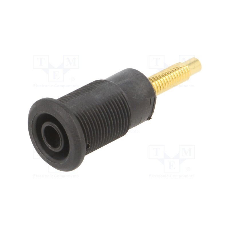 10 pcs : 23.7111-21 - Socket, 4mm banana, 32A, black, gold-plated, Overall len: 38.5mm