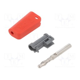 10 pcs : 64.1042-22 - Plug, 4mm banana, 32A, red, non-insulated,with 4mm axial socket