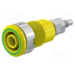 10 pcs : 49.7043-20 - Socket, 4mm banana, 32A, 1kV, Cutout: Ø12.2mm, yellow-green, brass