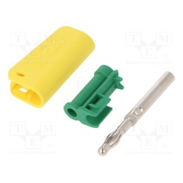10 pcs : 64.1042-20 - Plug, 4mm banana, 32A, yellow-green, nickel plated, on cable