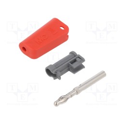 10 pcs : 64.1038-22 - Plug, 4mm banana, 19A, red, non-insulated,with 4mm axial socket