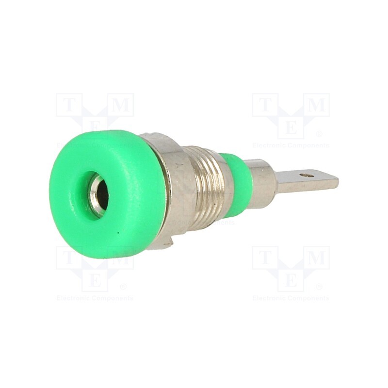 20 pcs : - Socket, 2mm banana, 10A, 23mm, green, on panel,screw, insulated