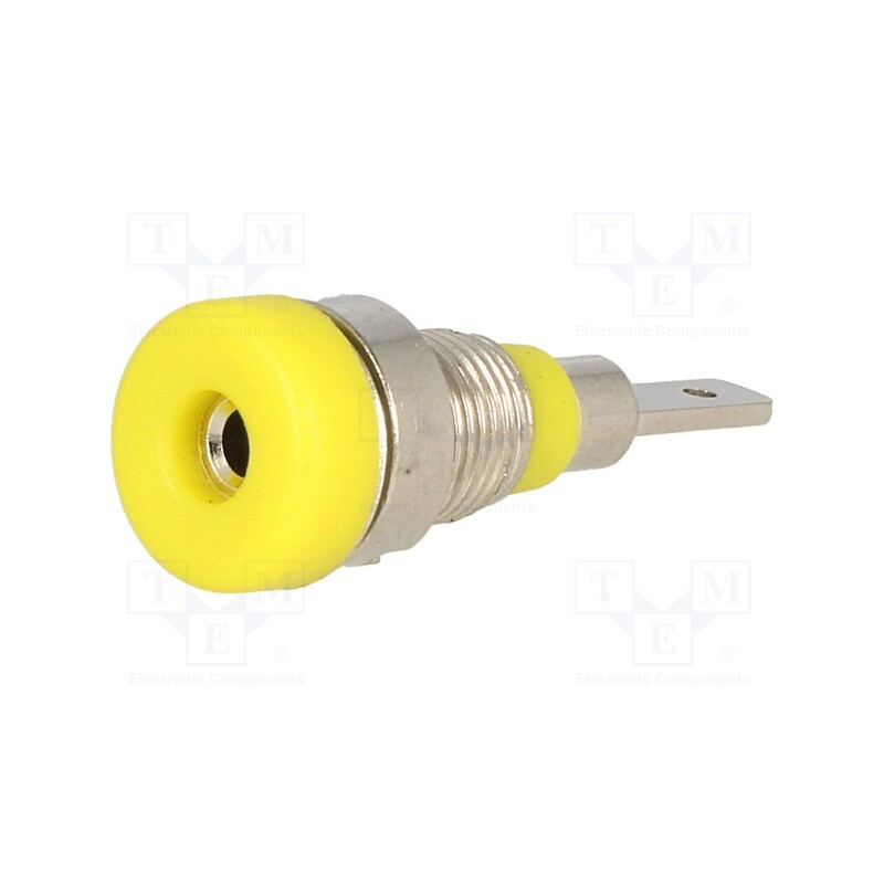 20 pcs : - Socket, 2mm banana, 10A, 23mm, yellow, on panel,screw, insulated