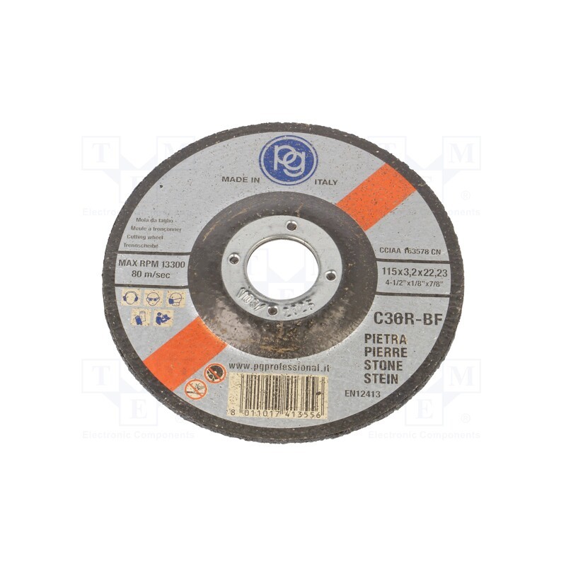 10 pcs : 413.55 - Cutting wheel, Ø: 115mm, Øhole: 22mm, Disc thick: 3.2mm, stone, bulk