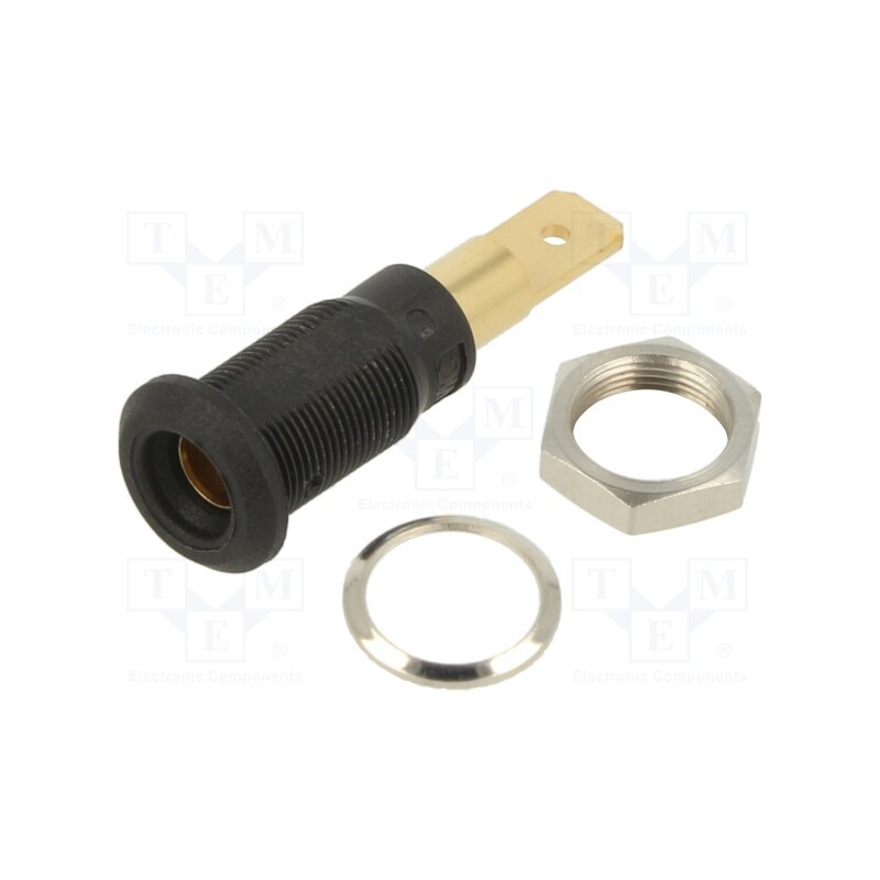 10 pcs : 64.3040-21 - Socket, 4mm banana, 25A, 30VAC, 60VDC, black, gold-plated, on panel