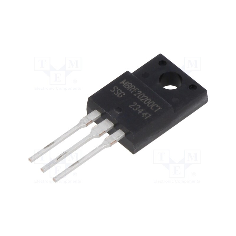 10 pcs : MBRF20200CT - Diode: Schottky rectifying, THT, 200V, 20A, ITO220AB, , Ir: 1mA