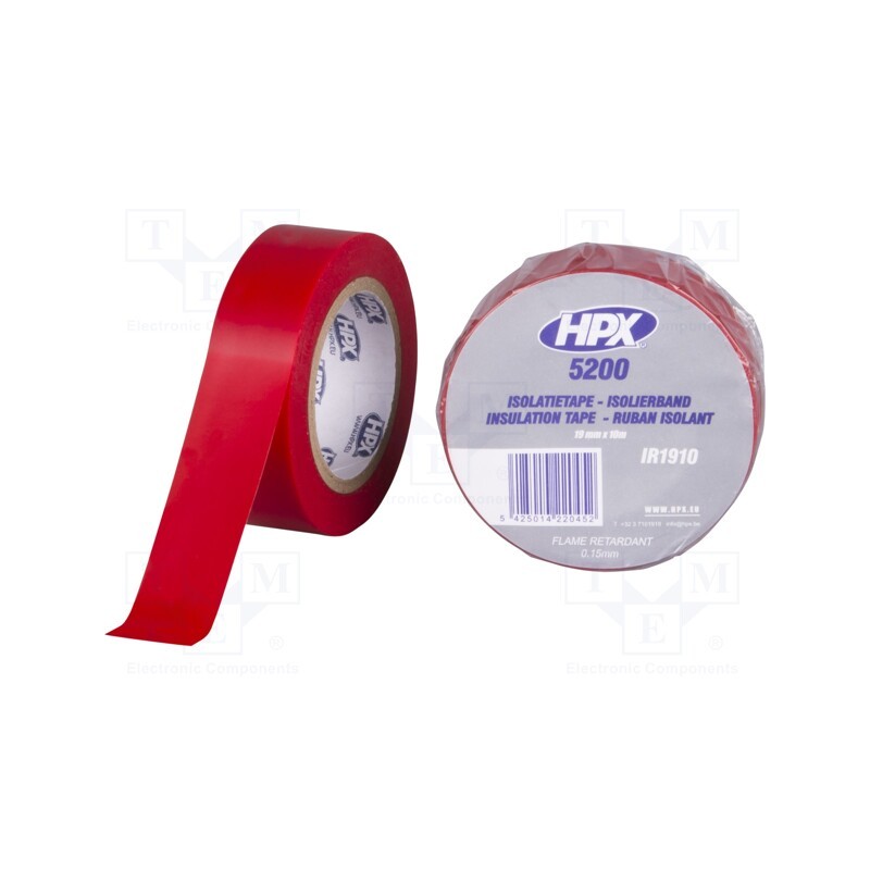 20 rol : IR1910 - Tape: electrical insulating, W: 19mm, L: 10m, Thk: 0.15mm, red, 241%