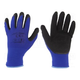 10 set : L211708K - Protective gloves, Size: 8, black-navy blue, latex,polyamide