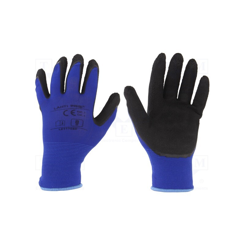 10 set : L211708K - Protective gloves, Size: 8, black-navy blue, latex,polyamide
