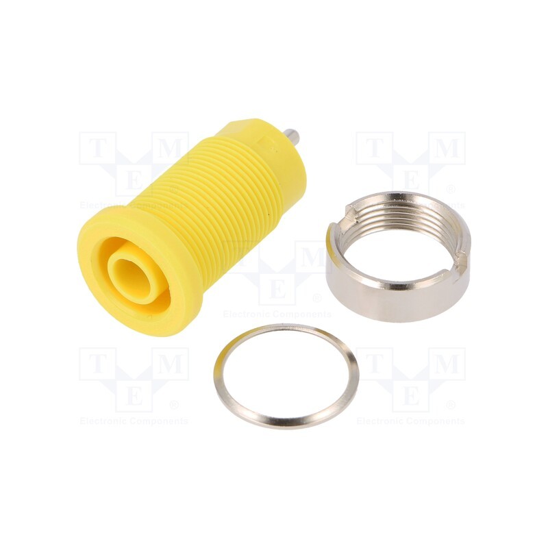 10 pcs : SEB 8632 NI / GE - Socket, 4mm banana, 24A, yellow, nickel plated, on panel,screw