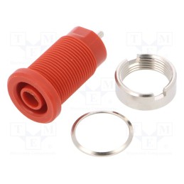 10 pcs : SEB 8632 NI / RT - Socket, 4mm banana, 24A, red, nickel plated, on panel,screw, 34mm