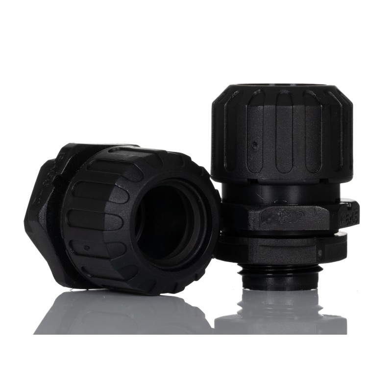 5 pcs - Adaptaflex Straight, Conduit Fitting, 16mm Nominal Size, M16, Nylon 66, Black
