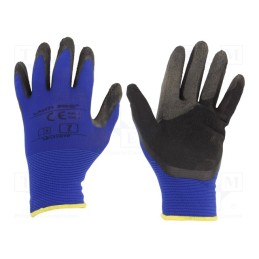 10 set : L211707K - Protective gloves, Size: 7, black-navy blue, latex,polyamide