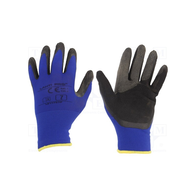 10 set : L211707K - Protective gloves, Size: 7, black-navy blue, latex,polyamide