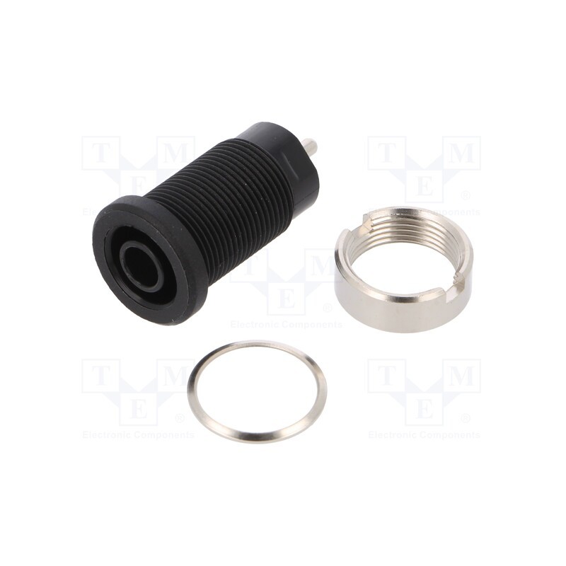 10 pcs : SEB 8632 NI / SW - Socket, 4mm banana, 24A, black, nickel plated, on panel,screw