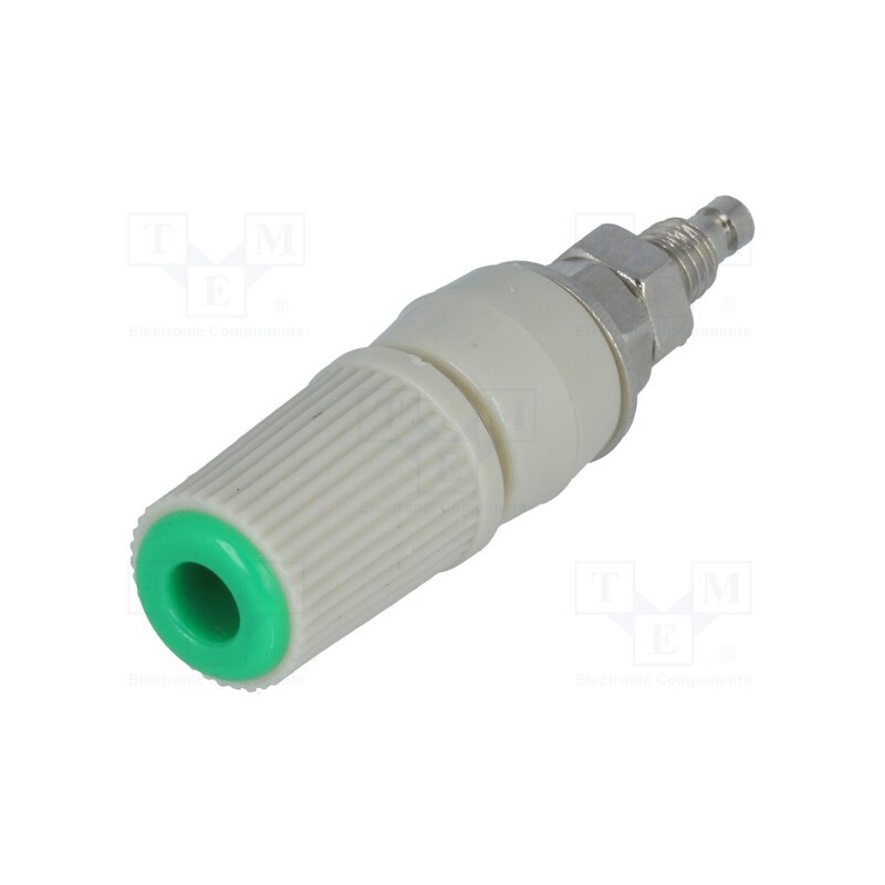 10 pcs : - Socket, 4mm banana, 24A, green, nickel plated, on panel,screw