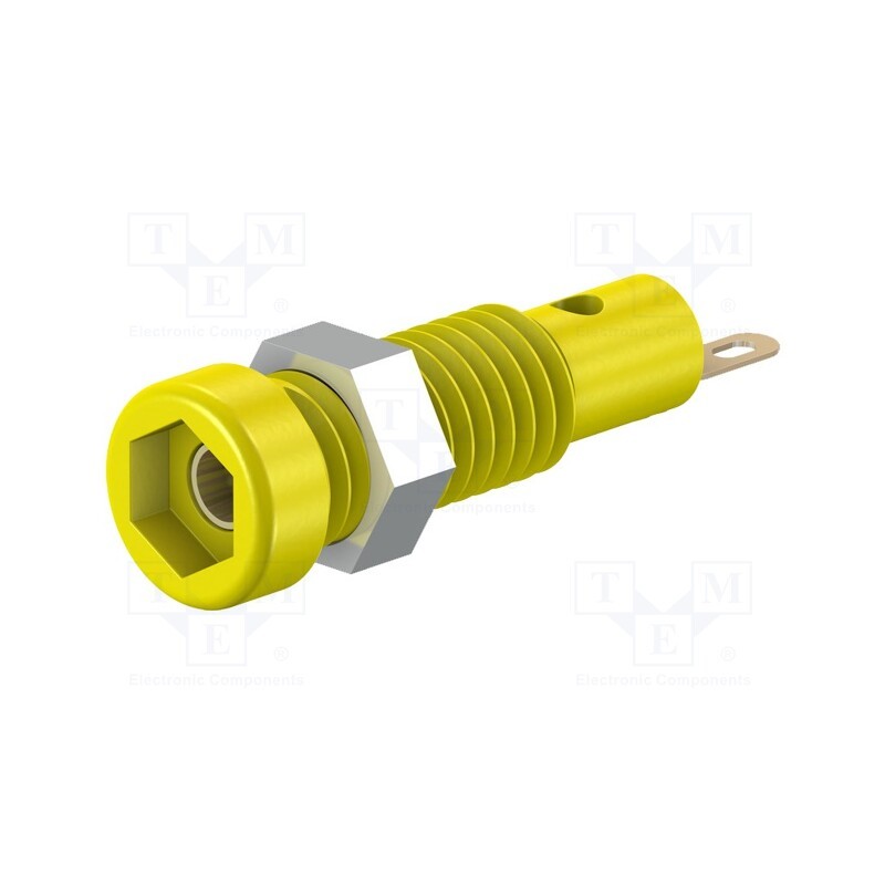 10 pcs : 23.0050-24 - Socket, 2mm banana, 10A, 23.3mm, yellow, soldered,on panel, 60VDC