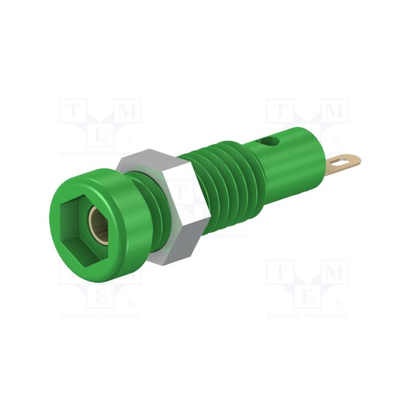 10 pcs : 23.0050-25 - Socket, 2mm banana, 10A, 23.3mm, green, soldered,on panel, 60VDC