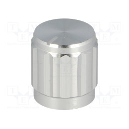 10 pcs : - Knob, with pointer, aluminium,thermoplastic, Øshaft: 6mm, silver