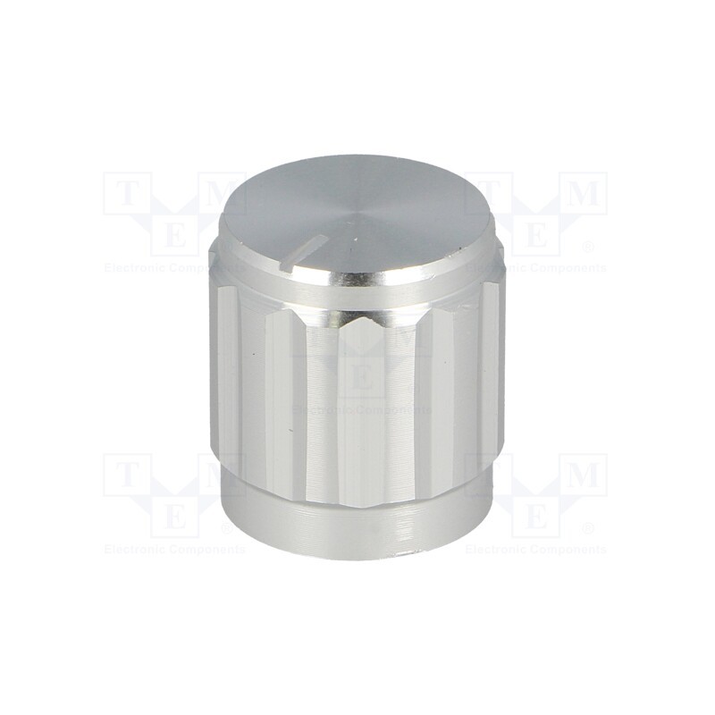 10 pcs : - Knob, with pointer, aluminium,thermoplastic, Øshaft: 6mm, silver