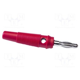 10 pcs : BU-32616-2 - Plug, 4mm banana, 24A, 30VAC, 60VDC, red, 60mm, nickel plated, screw