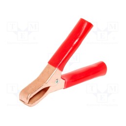 10 pcs : BU-46A-2 - Crocodile clip, 50A, Grip capac: max.29mm, Overall len: 74mm, red