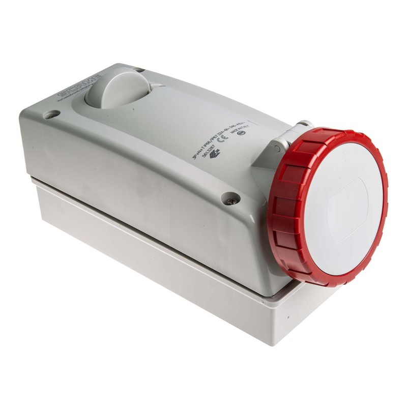1 pcs - Scame Switchable IP67 Industrial Interlock Socket 3PN+E, Earthing Position 6h, 32A, 415 V
