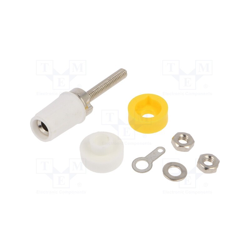 10 pcs : CL1554-TP/2 - Socket, 4mm banana, 15A, white, on panel, Connection: soldered
