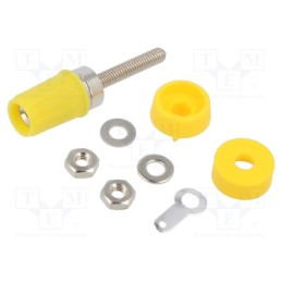 10 pcs : CL1557-TP/2 - Socket, 4mm banana, 15A, yellow, on panel, Connection: soldered