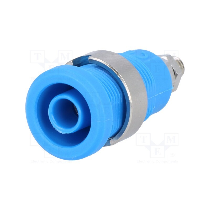 10 pcs : 3265-I-BL - Socket, 4mm banana, 36A, Cutout: Ø12mm, blue, nickel plated, 5mΩ