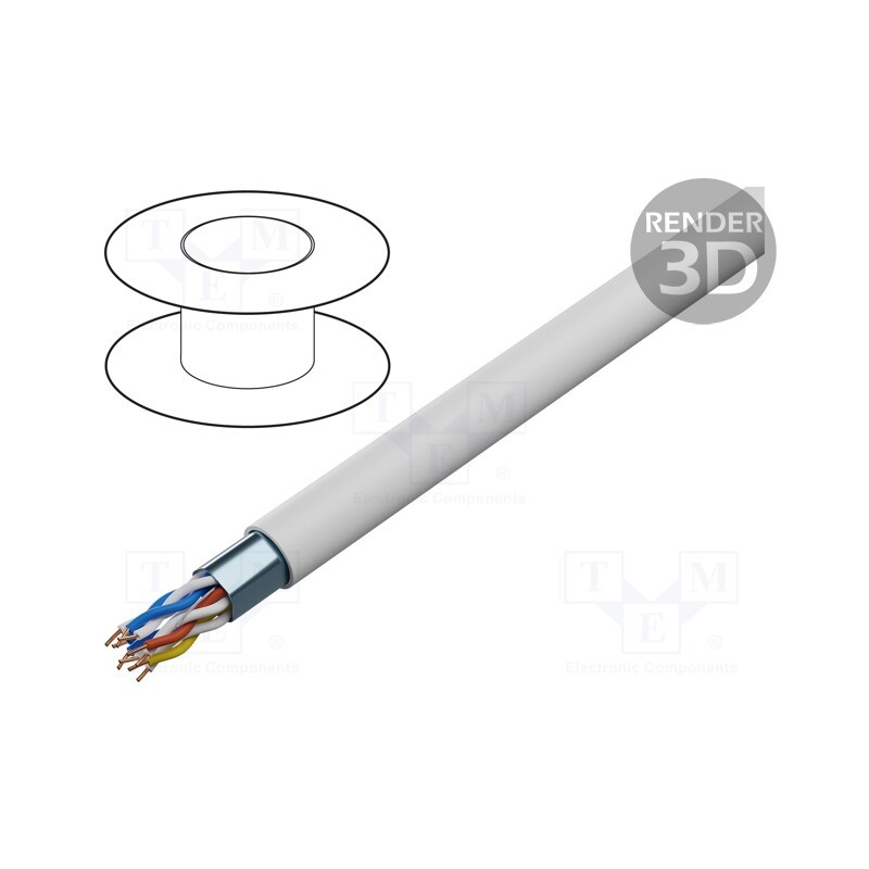 20 m : TS0124 - Wire, YTKSYekw, 2x2x0.8mm, telecommunication, solid, Cu, PVC, white