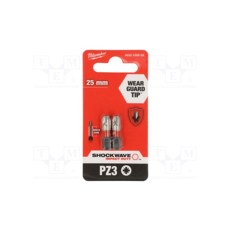 10 pcg : 4932430868 - Screwdriver bit, Pozidriv®, PZ3, Overall len: 25mm, 2pcs.