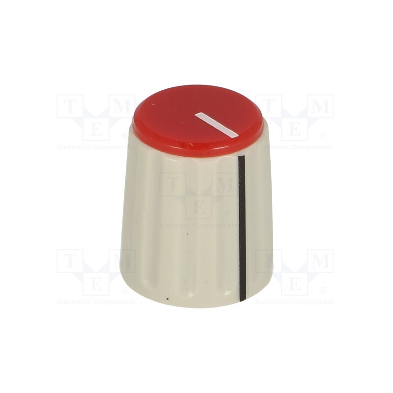 10 pcs : RN-110F-R6.1 - Knob, with pointer, ABS, Øshaft: 6mm, Ø15.3x18mm, grey, red