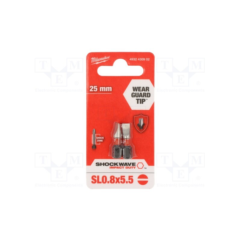 10 pcg : 4932430902 - Screwdriver bit, slot, 5,5x0,8mm, Overall len: 25mm, 2pcs.