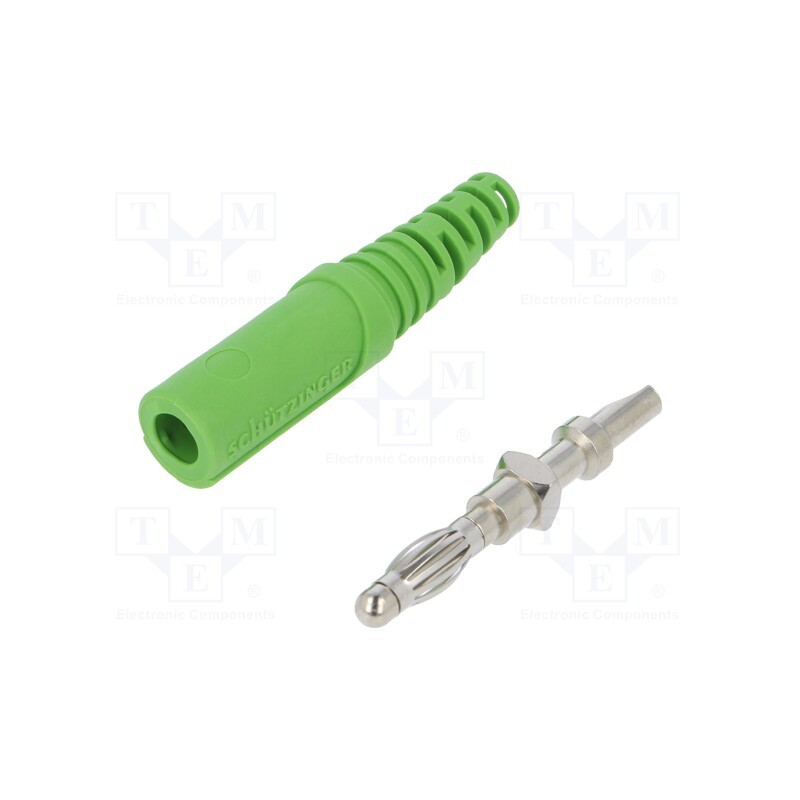 10 pcs : FK 9 L NI / GN - Plug, 4mm banana, 32A, 33VAC, 70VDC, green, non-insulated, 2.5mm2