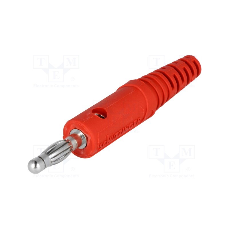 10 pcs : FK 82 L NI / RT - Plug, 4mm banana, 10A, 33VAC, 70VDC, red, Max.wire diam: 2mm, 0.5mm2