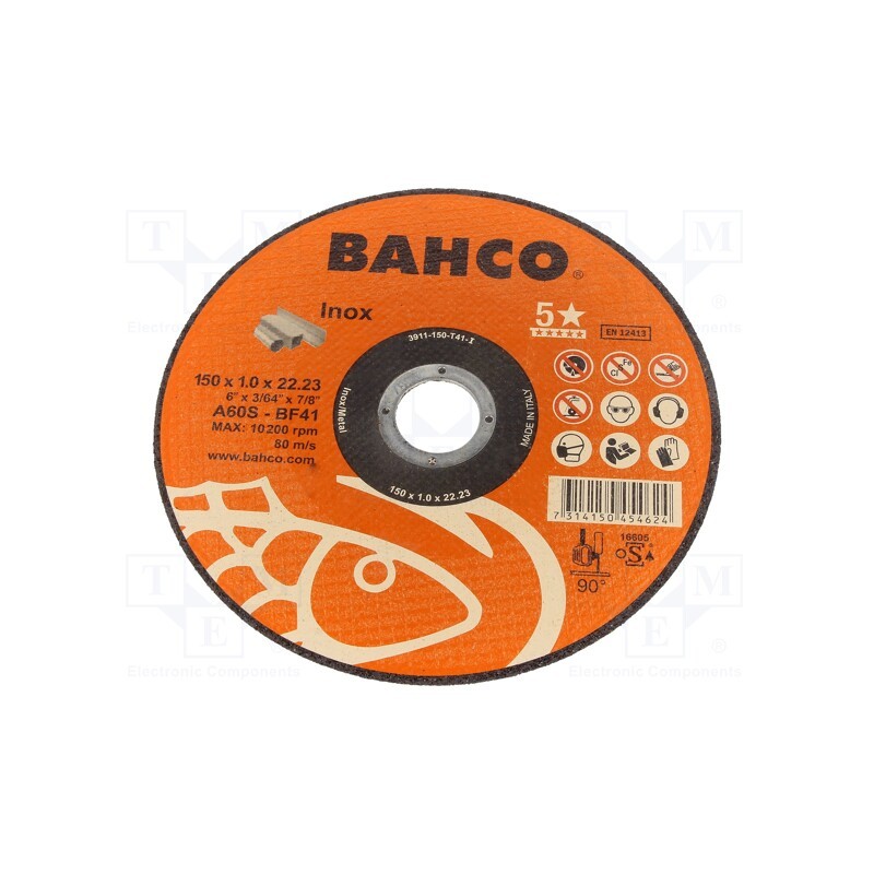 10 pcs : 3911-150-T41-I - Cutting wheel, Ø: 150mm, Øhole: 22.23mm, Disc thick: 1mm, Class: 5*