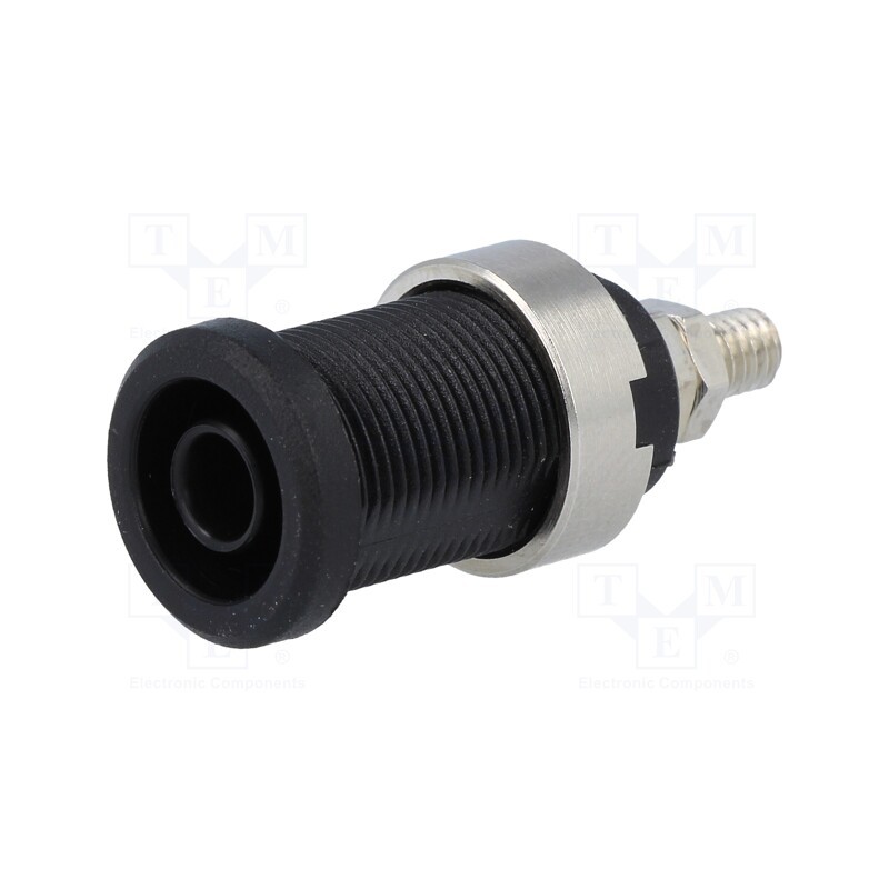 10 pcs : 3265-I-SW - Socket, 4mm banana, 36A, Cutout: Ø12mm, black, nickel plated, 5mΩ