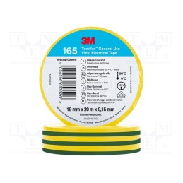10 rol : 165YG5E - Tape: electrical insulating, W: 19mm, L: 20m, Thk: 0.15mm, rubber